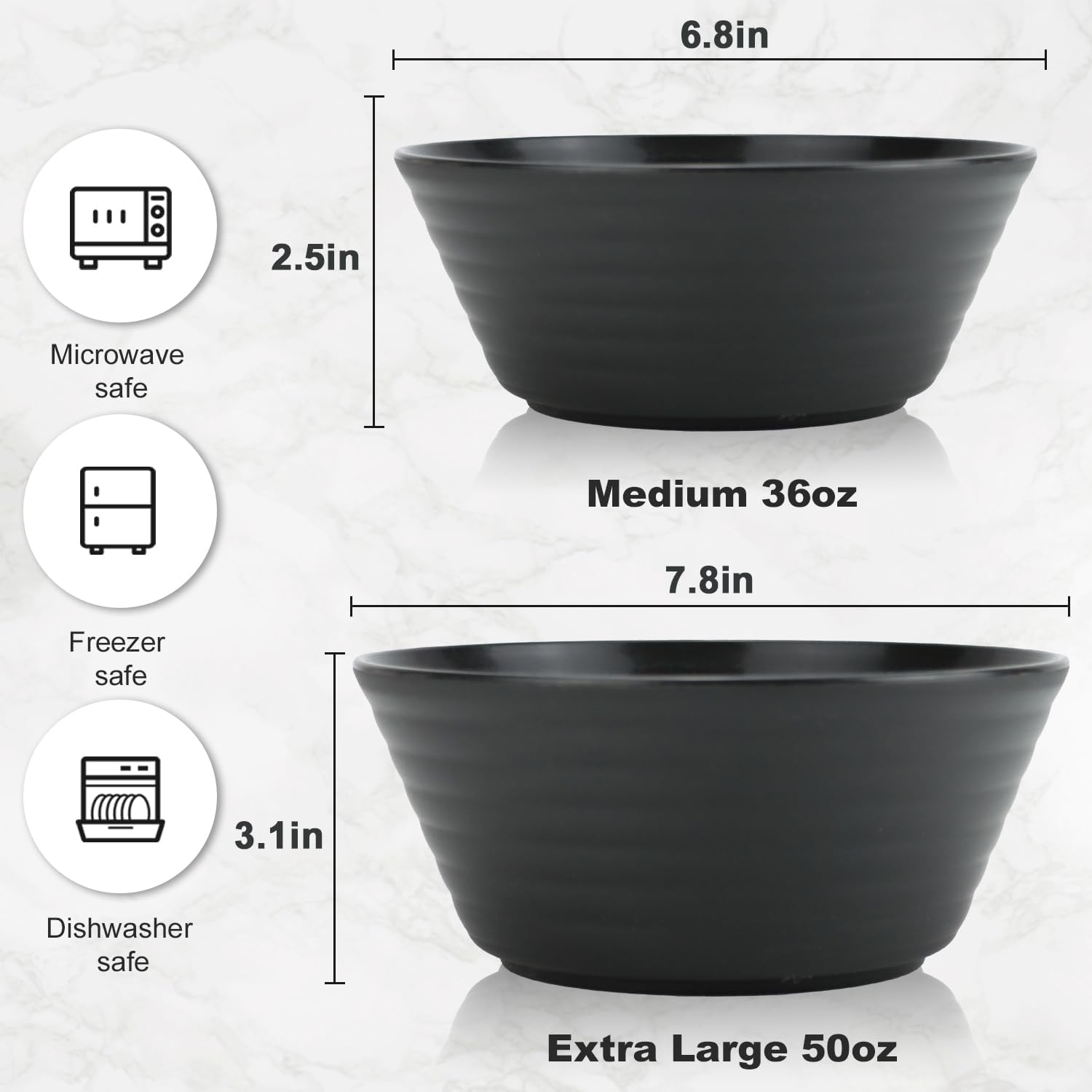 Wrova Wheat Straw Bowl Sets,6 PCS Unbreakable Cereal Bowl 36 OZ,Microwave and Dishwasher Safe Bowls,Soup Bowl Sets BPA Free Apartment Bowl for Serving Cereal,Oatmeal and Salad (Black)