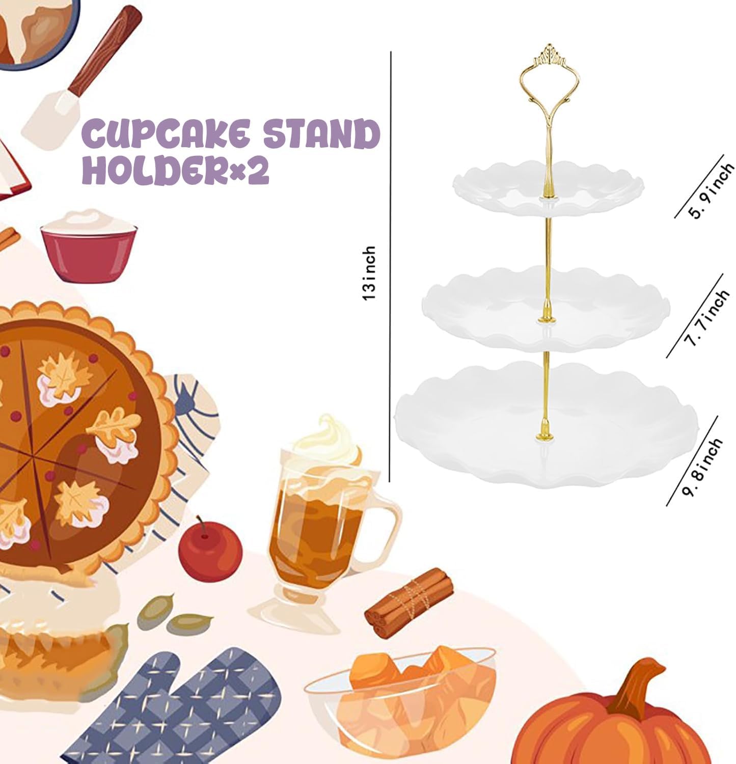 5 Pieces Cupcake Stand Set, 2 Pieces 3 Tier Cupcake Stands with 3 Pieces Appetizer Trays Dessert Table Display Set for Tea Party Serving Platter and Wedding