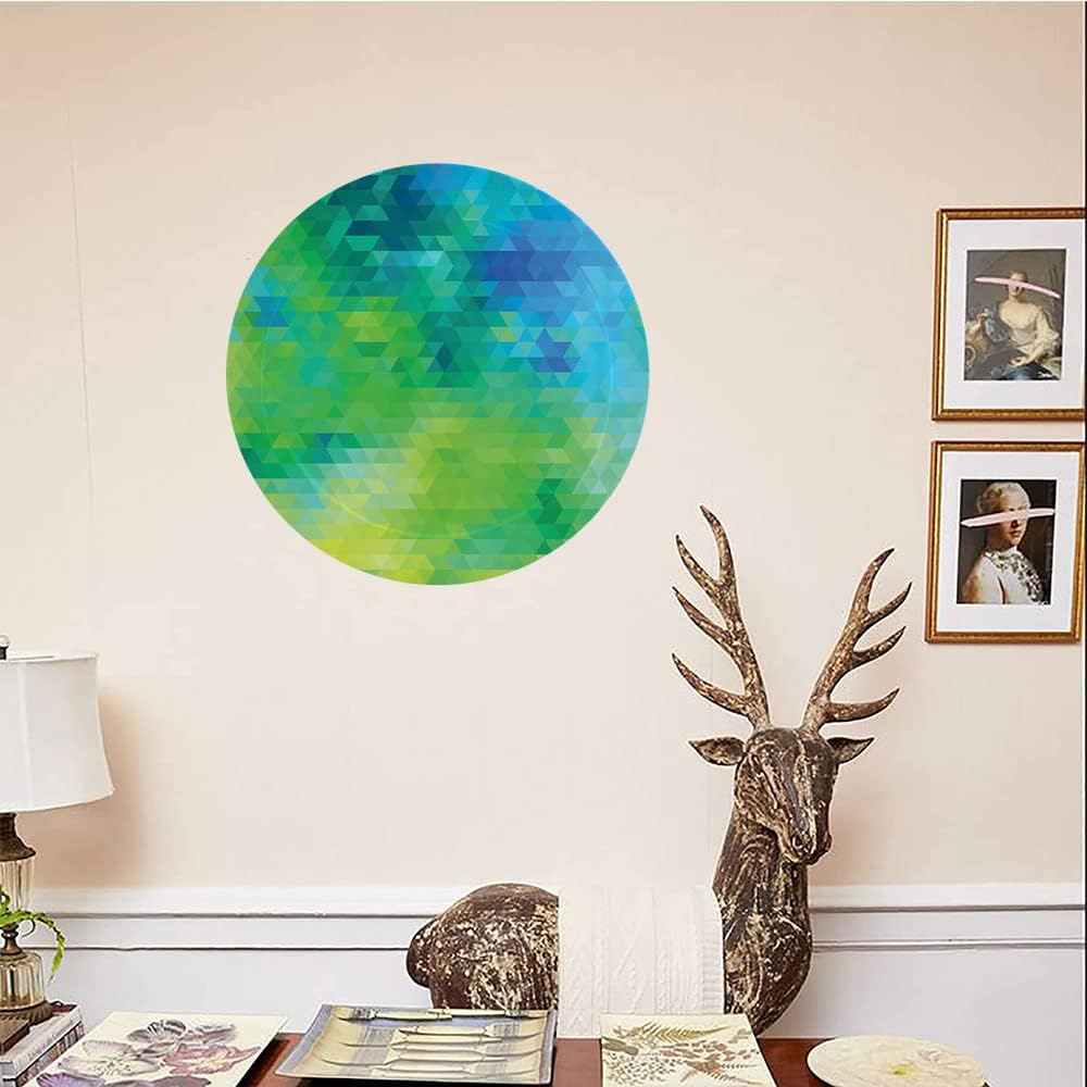 Ceramic Display Plate, Yellow and Blue Ceramic Hanging Decorative Plate, Geometric Abstract Pattern with Triangles Ombre Inspired, 8 Inch, Household Custom Ceramic Plate, Turquoise Lime Green Yellow