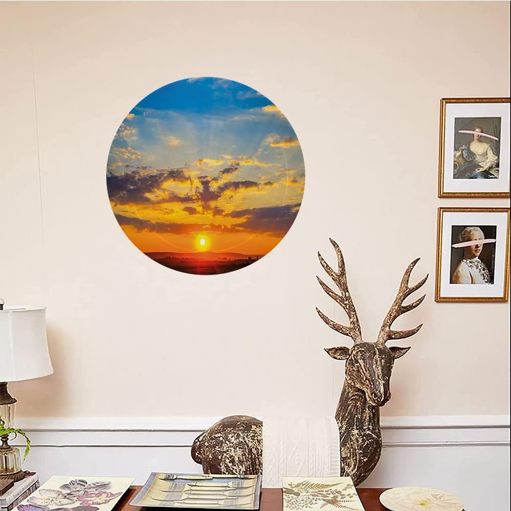 Ceramic Plates, Yellow and Blue Decorative Ceramic Plates, Dramatic Sunset Horizon View Amongst Clouds, 10 Inch, Household Plates Decorative, Orange Blue