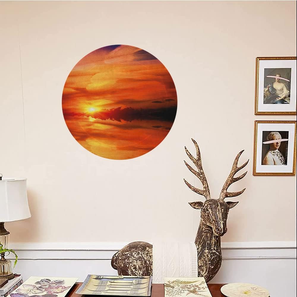 Ceramic Plates, Nature Decorative Ceramic Plates, Dramatic Sunset Sky Clouds on Lake Horizon, 10 Inch, Household Plates Decorative, Red Vermilion Marigold