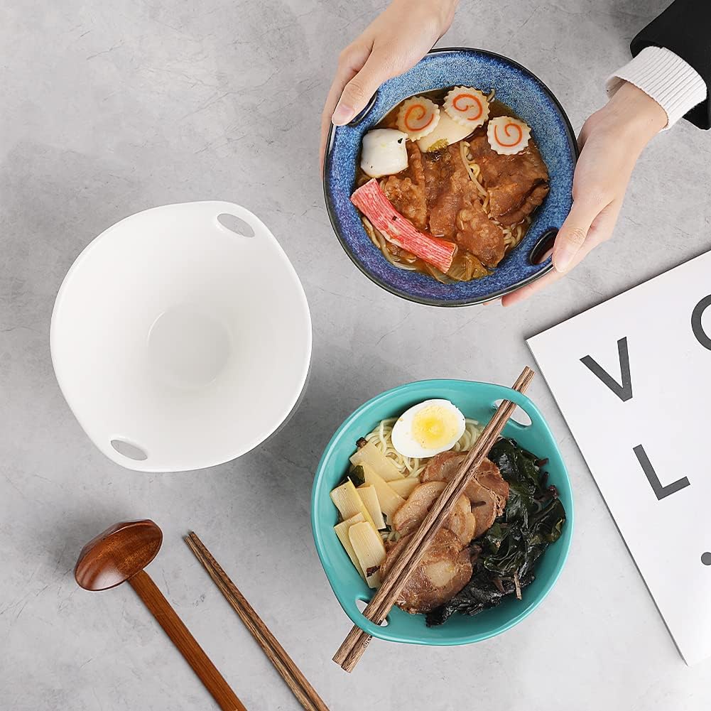 Sweejar Porcelain Ramen Bowls, Japanese Ramen Noodle Bowl with Chopsticks And Spoons, 25 oz Deep Bowl for Soup, Salad, Pho, Udon, Reactive Glaze, Set of 2 (Nebule Blue)