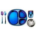 Ahimsa Stainless Steel Kids Dinnerware Set, Pediatrician Designed, 5 Piece Toddler Plates and Bowls Set, Stainless Steel Divided Plate, Cup and Kids Utensils, Blue