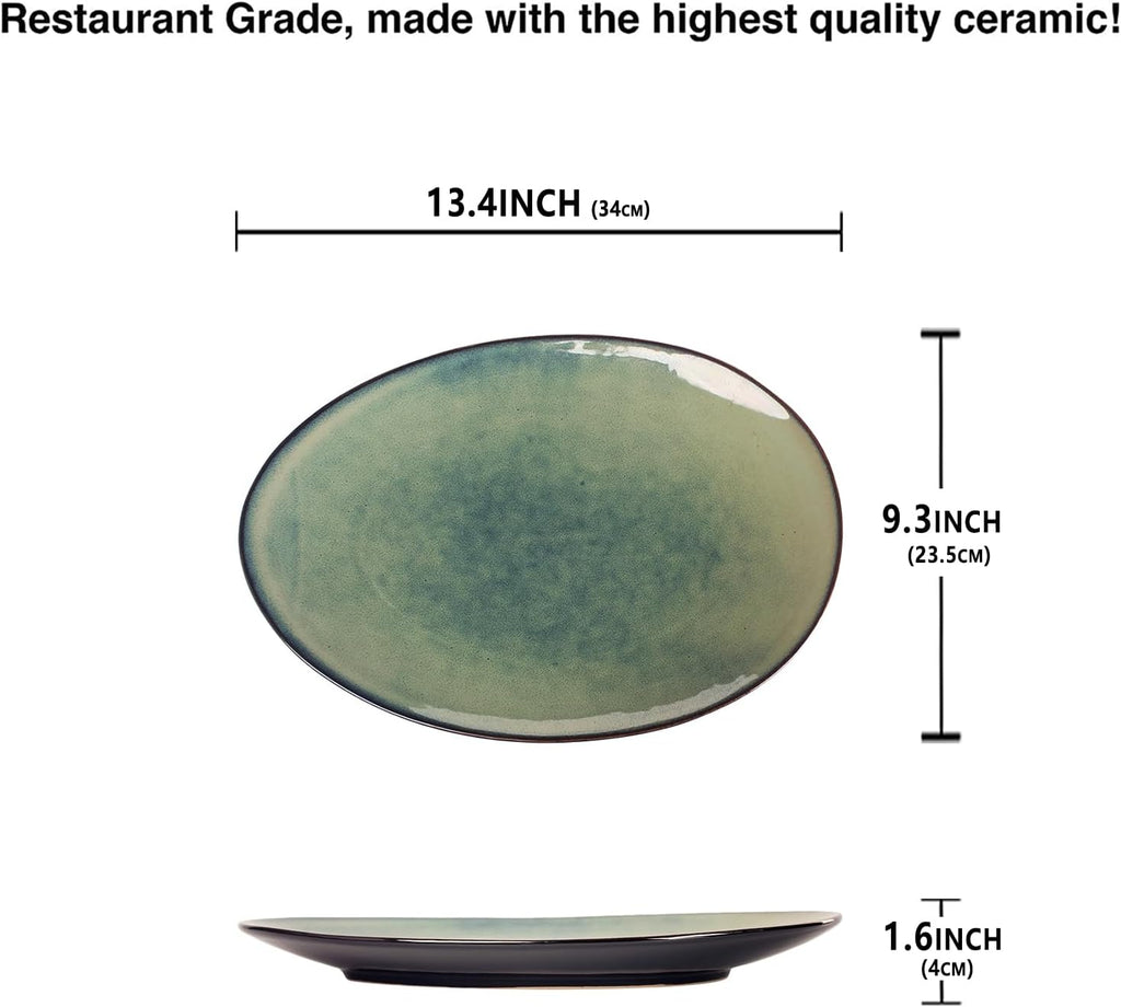 Ceramic Serving Platters - Set of 4 Platters for Entertaining, Modern Kitchen Dishes for Dinner, Fruit, Salad, Serving Trays, Curved Oval Plates 13.4 Inch