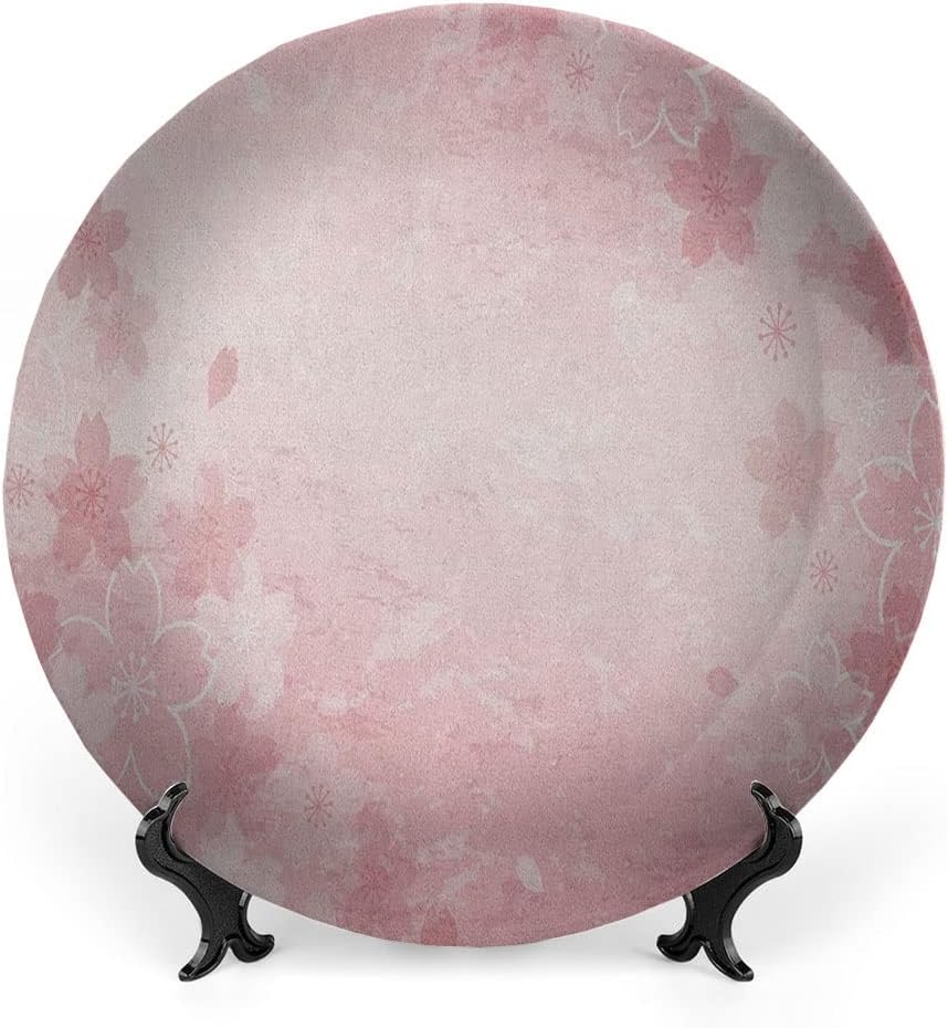 Ceramic Plates, Nature Decorative Ceramic Plates, Cherry Blossoms Pattern in Shabby Chic Style, 8 Inch, for Dining, Parties, Wedding, Pink