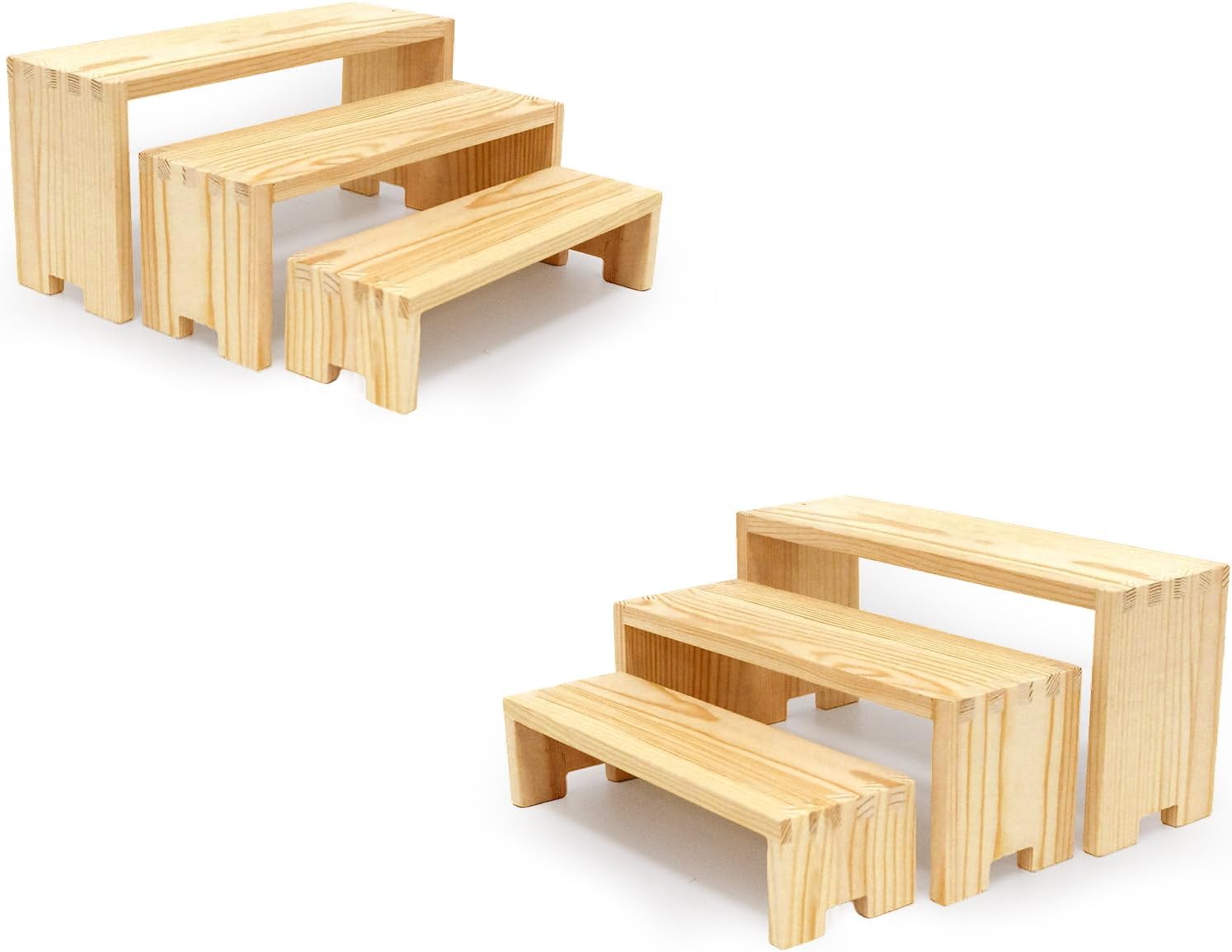 Display Wood Risers Wooden Stand 3 Tier Wood Racks Decorative Rectangular, 2 Set 6 Piece Cupcake Stands Cologne Perfume Organizer Dessert Showcase(Nature)