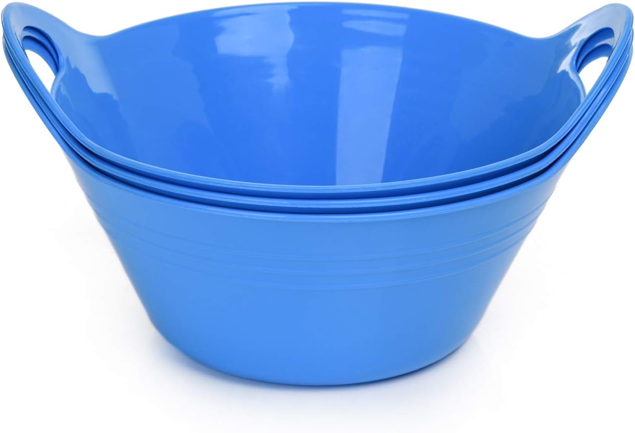 Mintra Home Plastic Bowls with Handles (970ml Small 3pk, Blue) - 6.75inW x 3inH - for snacks, candy, popcorn, gift basket, lightweight serving bowl for party, 3 Pack
