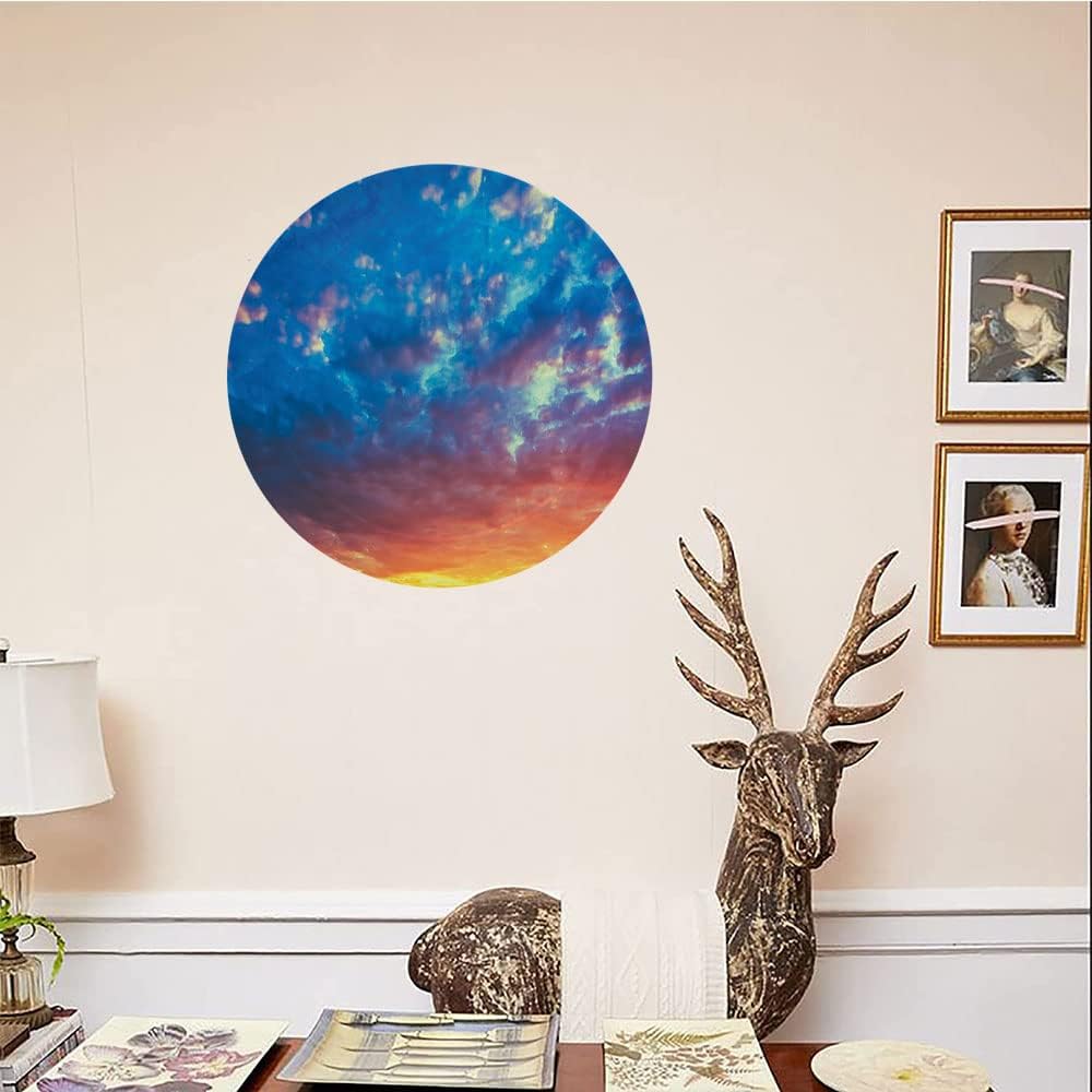 Decorative Plates, Yellow and Blue Print Ornament, Dramatic Sky Sunset Scenic Cloudscape Idyllic, 6 Inch, Kitchen Wall Decor, Coral Earth Yellow