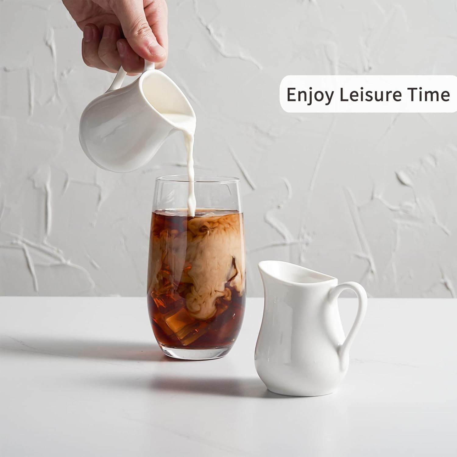 Gurygo 8-oz Creamer with Handle - Small Classic White Fine Porcelain Creamer Pitcher - Small Pitcher for Coffee Milk - Microwave & Freezer Safe