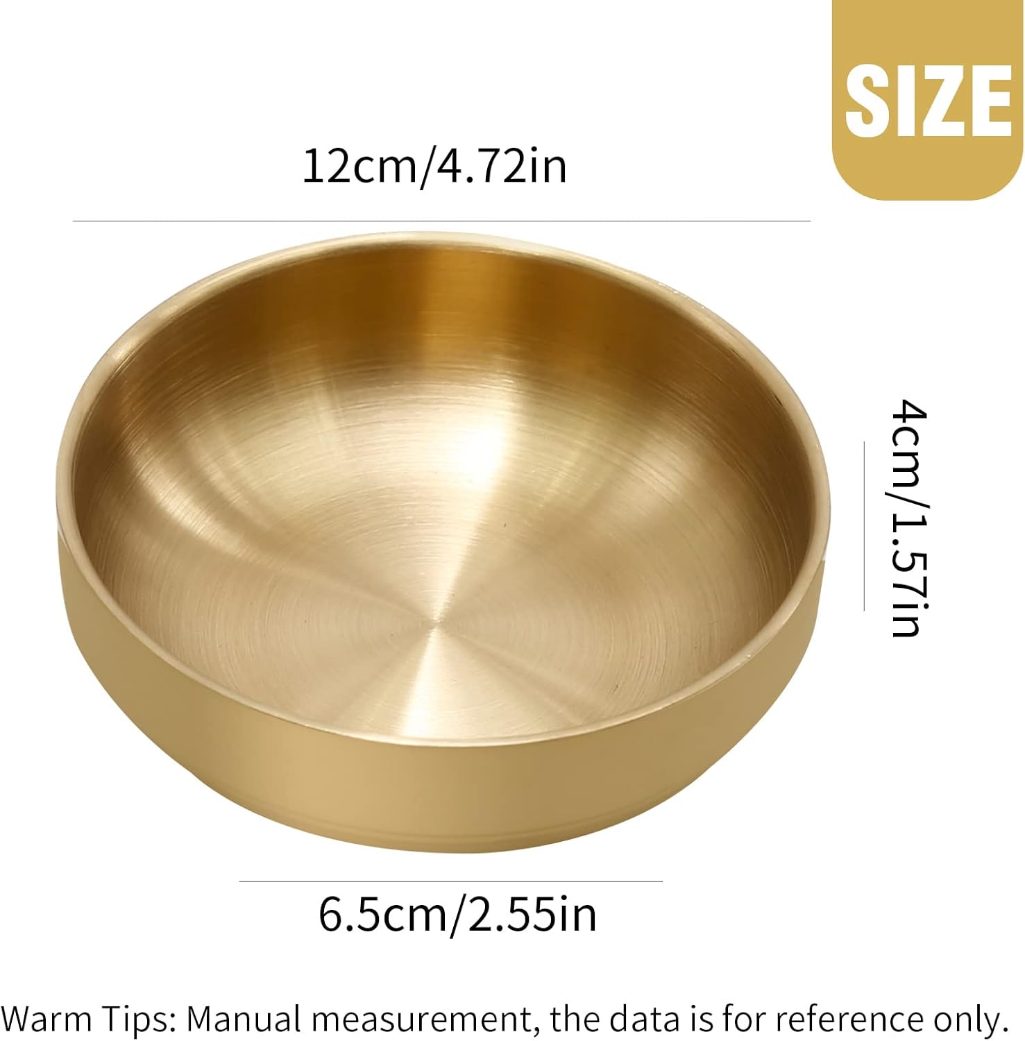 MDEOOSKY 4PCS Large Stainless Steel Sauce Dish 4.72inch Appetizer Plates Double-Deck Plates 304 Stainless Steel Plates for Oil Vinegar Juice Salad Appetizer Side Dish Ketchup (Gold 4.72IN)