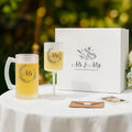 AW BRIDAL Mr & Mrs Wine Glass and Beer Mug Gift Set for Wedding Couples, 2025 Bridal Shower Engagement Gifts for Newlyweds, Bride and Groom Champagne Flutes for Annivesary Bachelorette Party