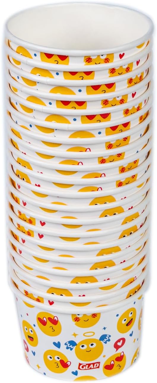 Glad for Kids Emoji Print Paper MINI Snack Bowls, Lids Not Included - Disposable Snack Cups with Emojis for Kids Heavy Duty, 6 Ounces, 20 Count - 10 Pack