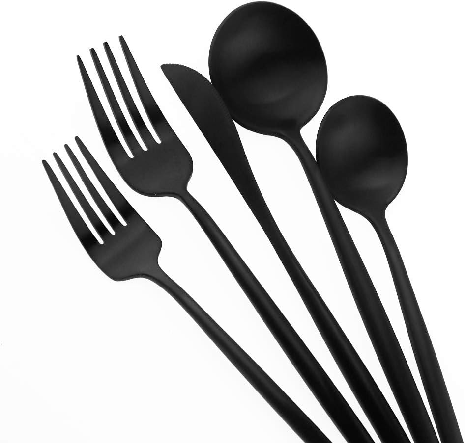 Matte Balck Silverware Set,Gugrida 5-Piece 18/10 Stainless Steel Satin ...