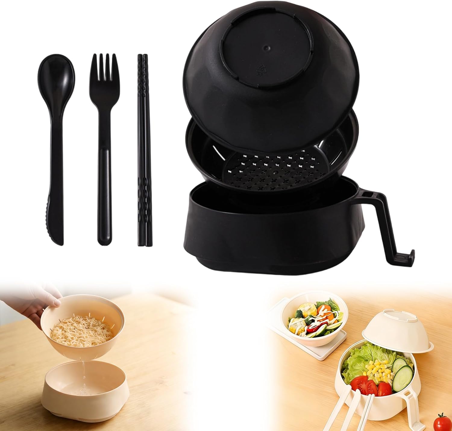 Ramen Cooker Ramen Bowl Set with Chopsticks, 2026 Upgraded Microwave Safe Pasta Cooker Noodle Bowl with Lid, Instant Ramen Bowls for Apartment College Dorm Home Office