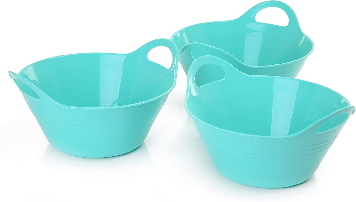Mintra Home Plastic Bowls with Handles (970ml Small 3pk, Teal) - 6.75inW x 3inH - for snacks, candy, popcorn, gift basket, lightweight serving bowl for party, 3 Pack