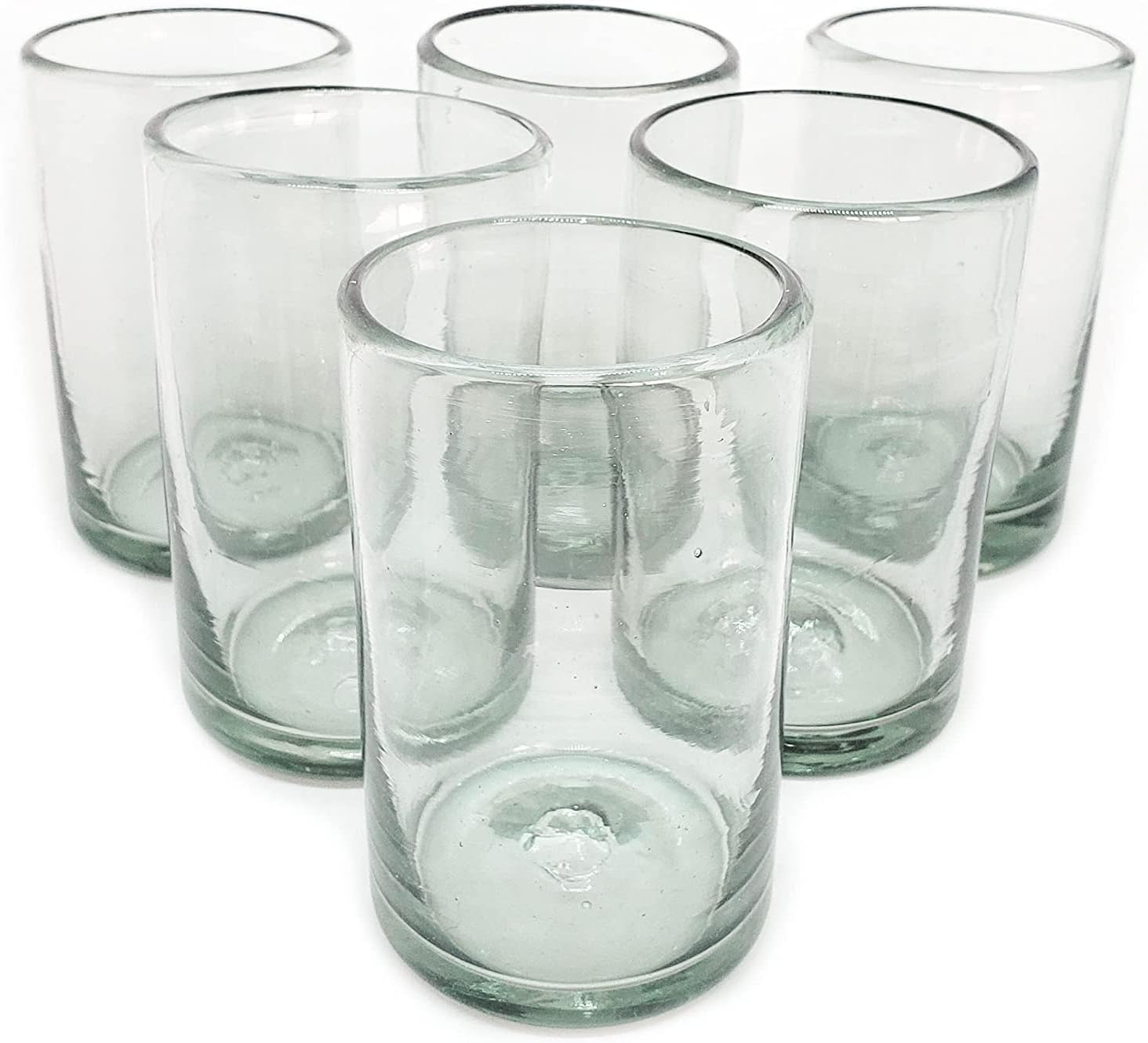 Clear 14 oz Drinking Glasses (set of 6), Hand Blown Mexican Glassware, Recycled Glass Drinking Glasses, Lead-Free, Cocktail Margarita Glasses, Wine Glasses, Shot Glasses, Whiskey Glasses (Drinking)