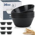 Wrova Wheat Straw Bowl Sets,6 PCS Unbreakable Cereal Bowl 36 OZ,Microwave and Dishwasher Safe Bowls,Soup Bowl Sets BPA Free Apartment Bowl for Serving Cereal,Oatmeal and Salad (Black)