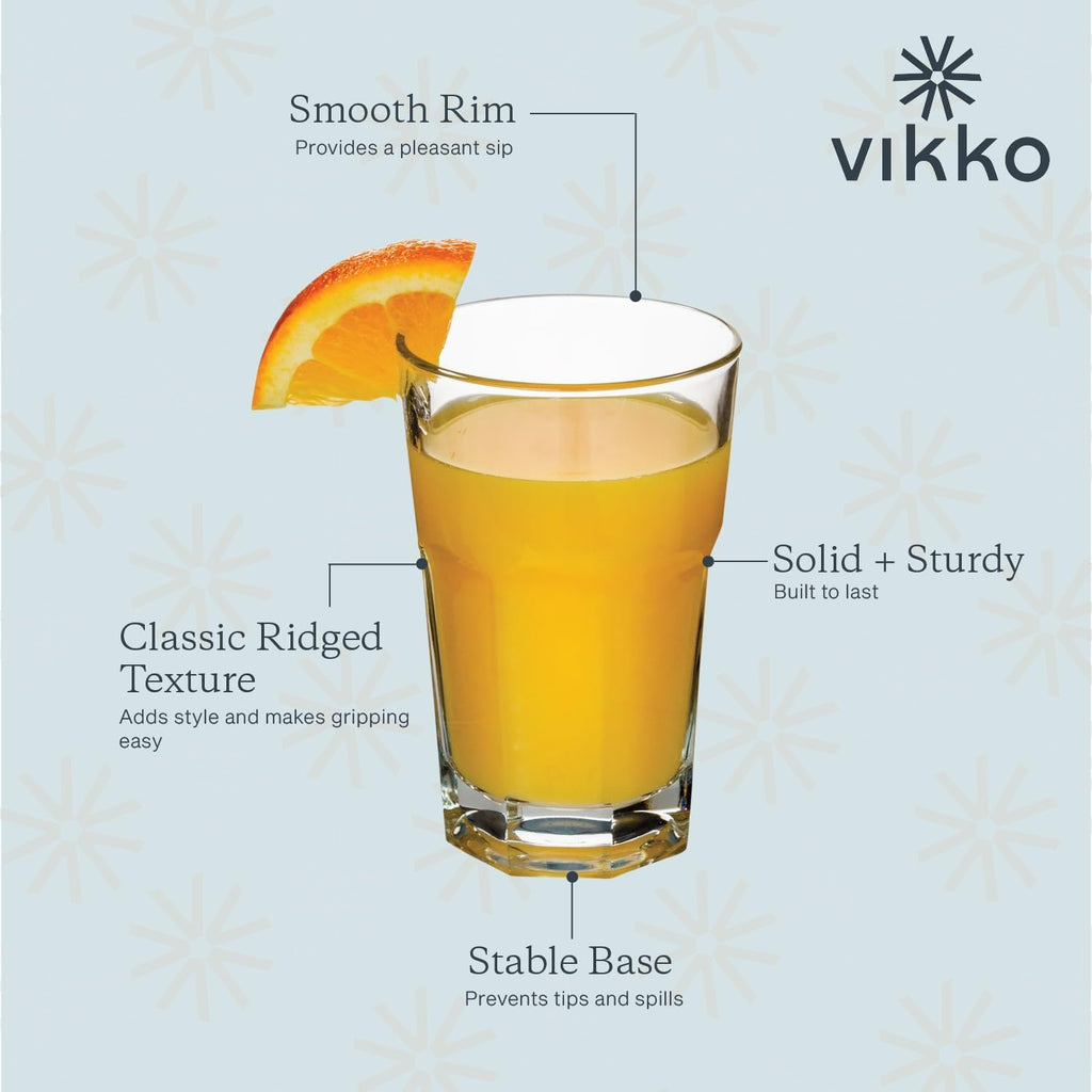 Vikko Drinking Glasses, 9 Ounce Glass Cups, Durable Glasses Drinking Set of 6, Stackable Water Glasses, Highball Glasses, Heavy Base Tumblers & Water Glasses, Dishwasher Safe Cups for Kitchen