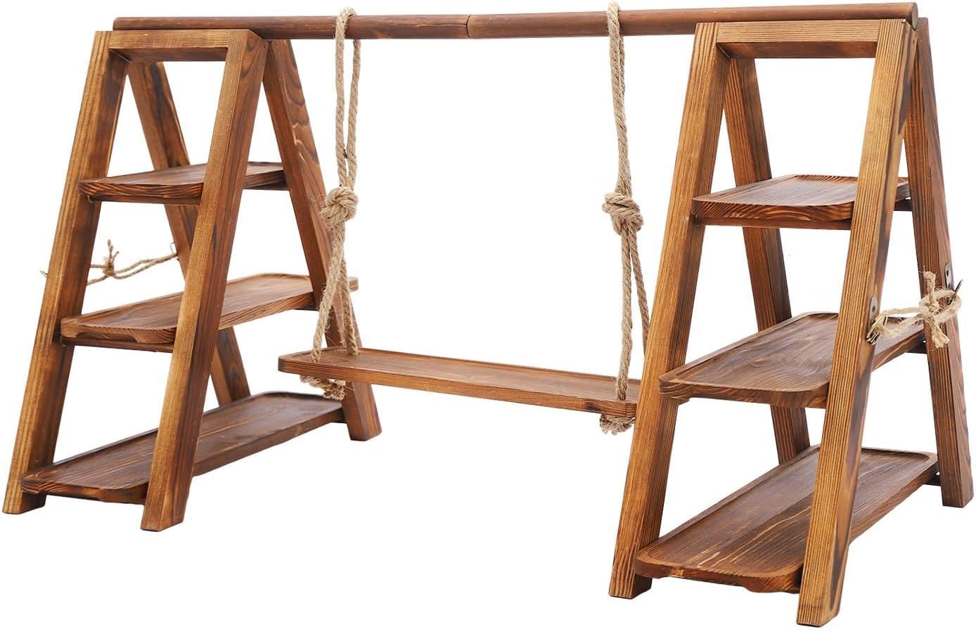 3 Tier Dessert Stand Wooden, Multi-Level Cake Stand Display with Adjustable Shelves, 13.23lbs Capacity Rustic Wood Dessert Tower for Party Wedding and Events