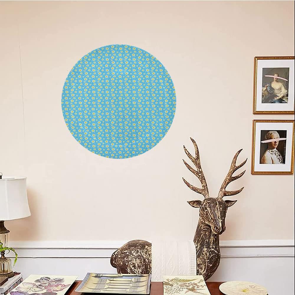 Decorative Plates, Yellow and Blue Print Ornament, Cartoon Chamomiles Blooms and Dots Fresh Spring for, 10 Inch, 1 Plate with 1 Display Stand, Blue Yellow White