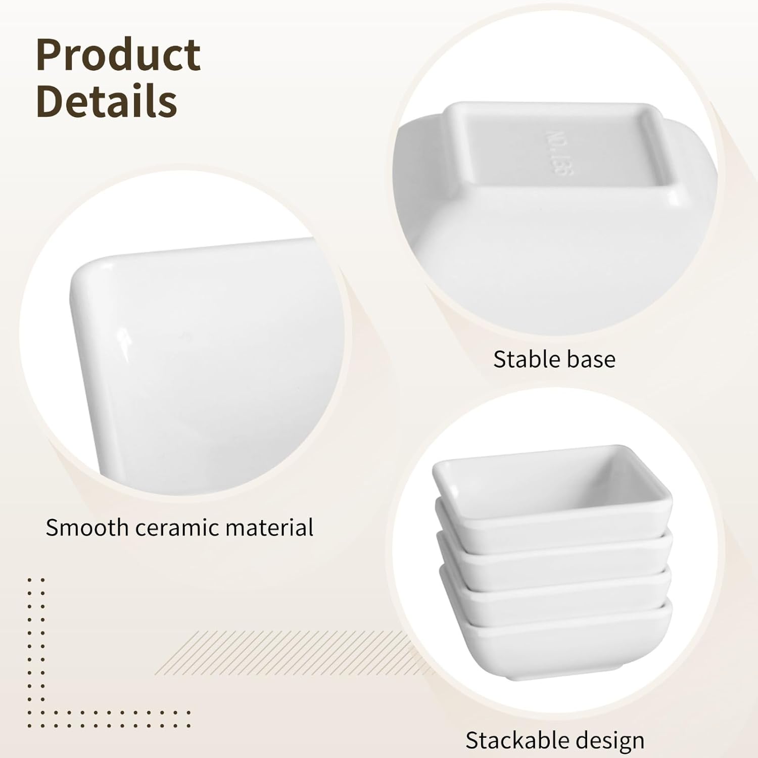 Homaisson 50 Pcs White Melamine Dipping Sauce Dishes, 2.87 in/7.3 cm Square Thickened Individual Bowls, Stackable and Shatter-Resistant for Appetizers, Condiments, Commercial Dinnerware Sets