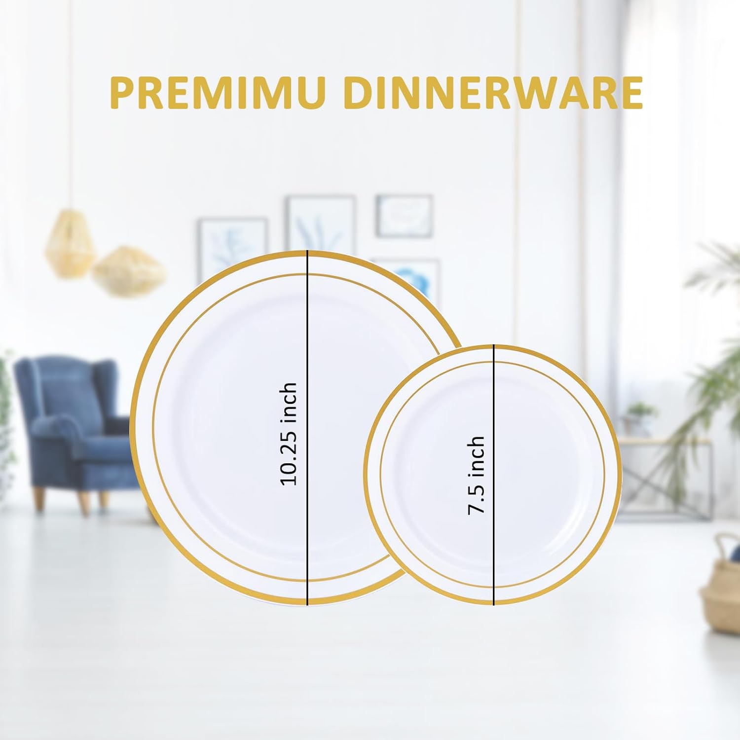 Gold Plastic Plates, MCIRCO 100 Pieces Disposable Party Plates for Weddings, Premium Gold Rim Plates, Include 50 10.25 Inch Dinner Plates and 50 7.5 Inch Dessert Appetizer Plates