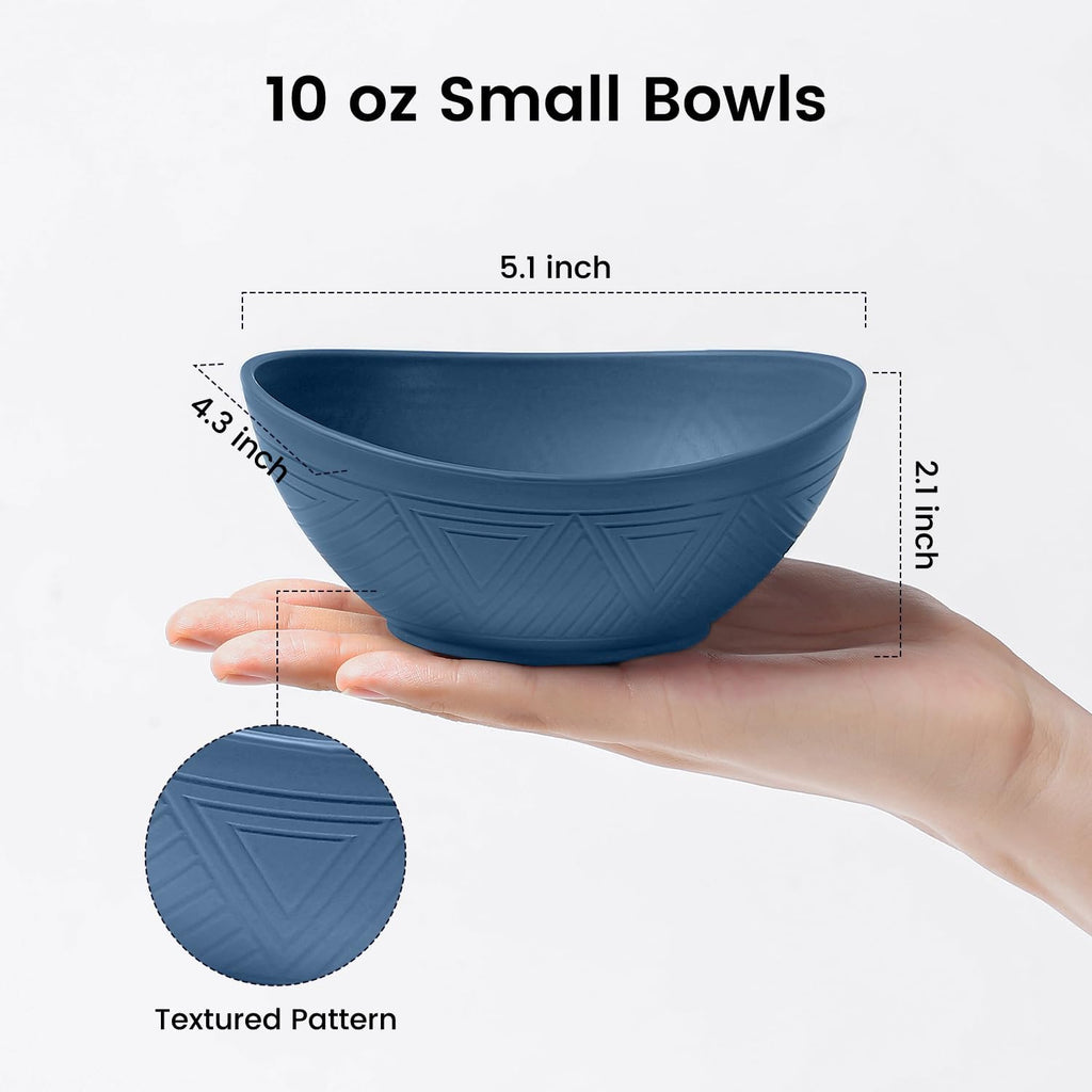 Small Dessert Bowl 5 Inch - 10 OZ Wheat Straw Bowl Unbreakable Plastic Bowls Reusable Lightweight Snack Bowls for Outdoor Microwave and Dishwasher Safe - Blue
