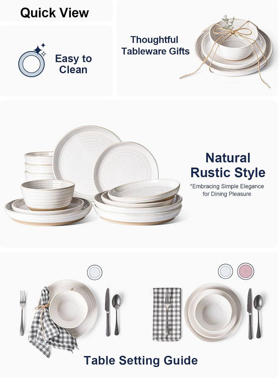 LE TAUCI Dinnerware Sets 12 PCS, Ceramic Plates and Bowls Set, For Housewarming (28 oz Cereal Bowl+ 8" Salad Dish+10" Dinner Plate) x 4, Oven safe, Arctic White