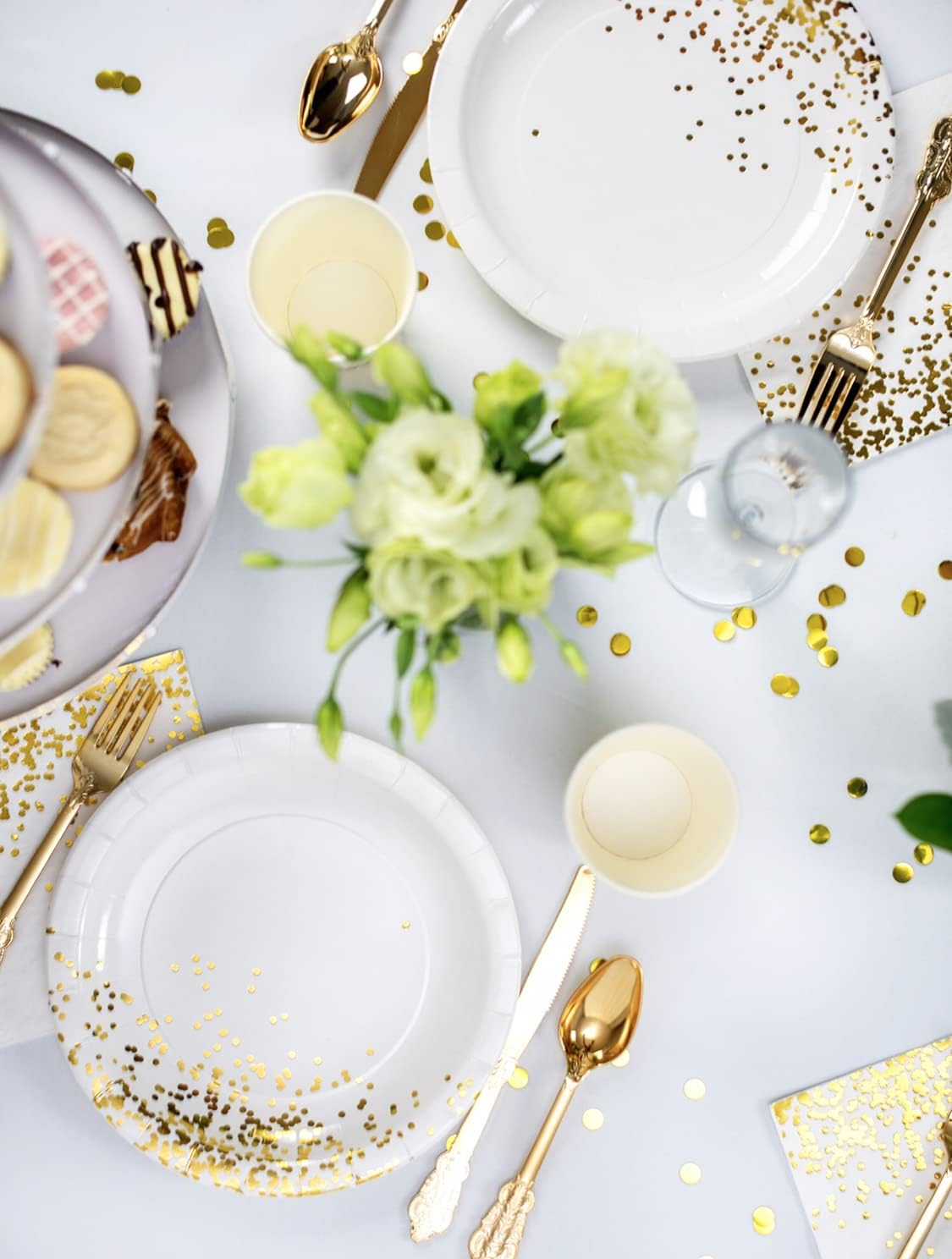 50 Count 7” Inch White and Gold Paper Plates Fancy Paper Plate Dessert Plates New Years Disposable Plates 50th Anniversary Thanksgiving Christmas Holiday