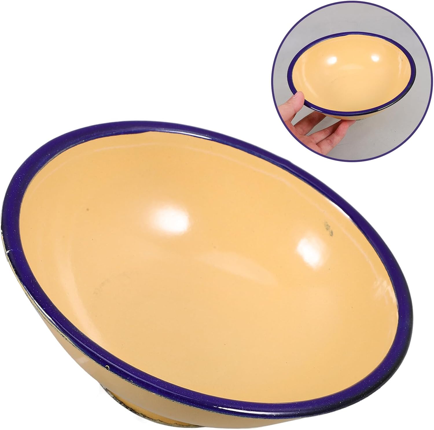 Toyvian 2pcs Vintage Enamel Soup Bowl Thick Food Basin with Deep Design Multi-purpose Stable Rice and Ramen Bowls for Serving and Mixing Classic Retro Style Safe and Easy to Random Color