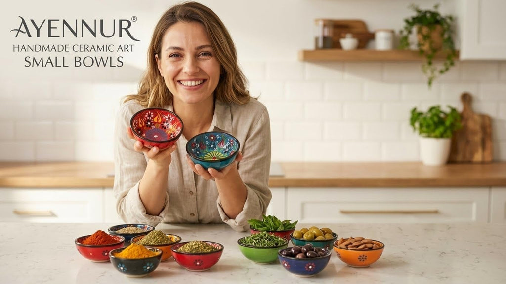 Turkish Ceramic Pinch Bowls Set of 6 – Small Dipping Bowls for Charcuterie Boards, Appetizers, Snacks & Sauces -Handcrafted Turkish Bowl for Serving, Decor & Gifts (3.2”)
