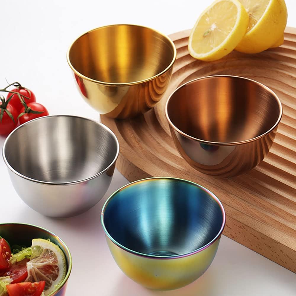 Stainless Steel Sauce Dishes Small Ice Cream Cups Mini Serving Dessert Bowl Round Seasoning Dishes Sushi Dipping for Kitchen 8 Pack (Rose Gold, 3.35 inch)