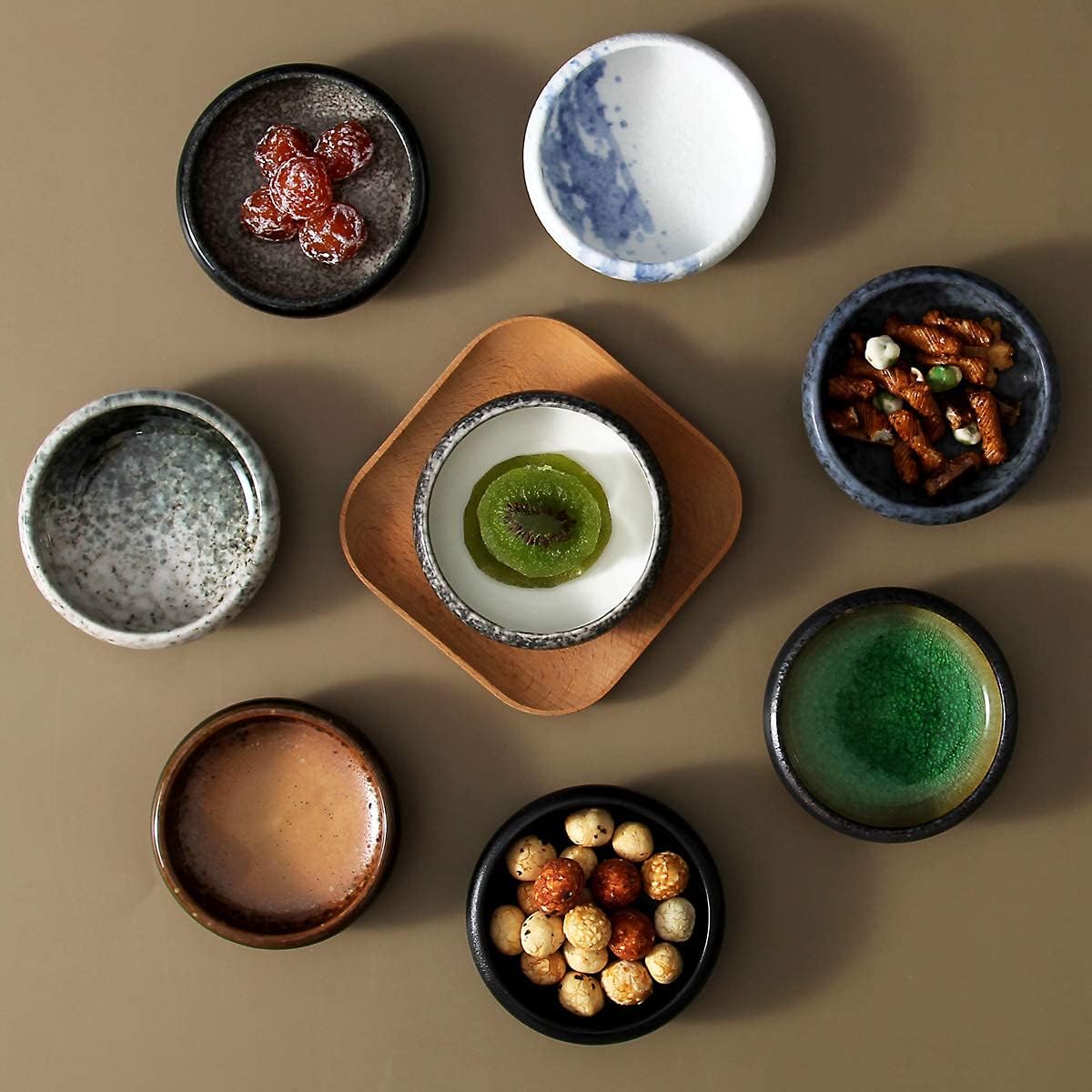Uaral Soy Sauce Dishes Japanese Dipping Sauce Bowls Pinch Bowl Stoneware Small Dish Set of 6,3.75 Inch(4.5 oz Ice Crack Green)