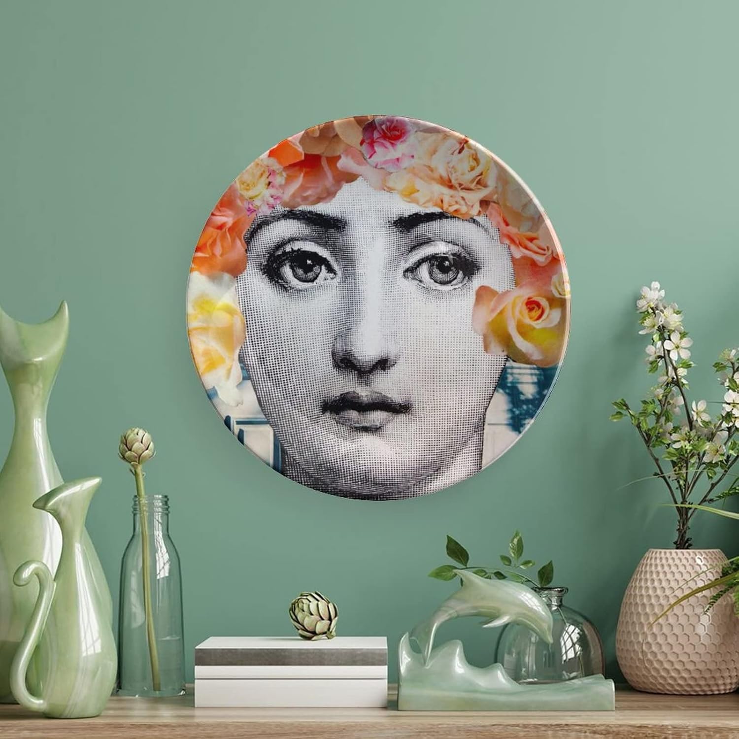 Lina Cavalieri Plate, Wall Decorative Plate, Mysterious Face Plate Wall Hanging Decoration,Including Bracket and Special Spring Hook,J (8),6inch