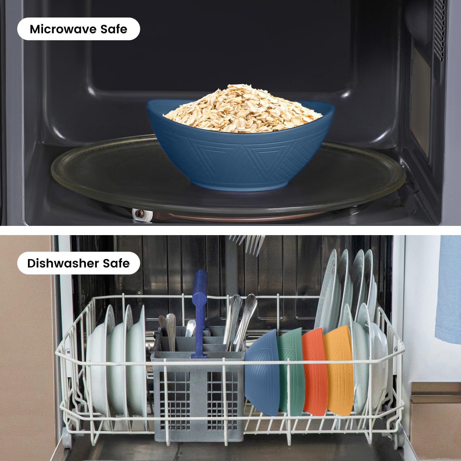 Small Dessert Bowl 5 Inch - 10 OZ Wheat Straw Bowl Unbreakable Plastic Bowls Reusable Lightweight Snack Bowls for Outdoor Microwave and Dishwasher Safe - Blue