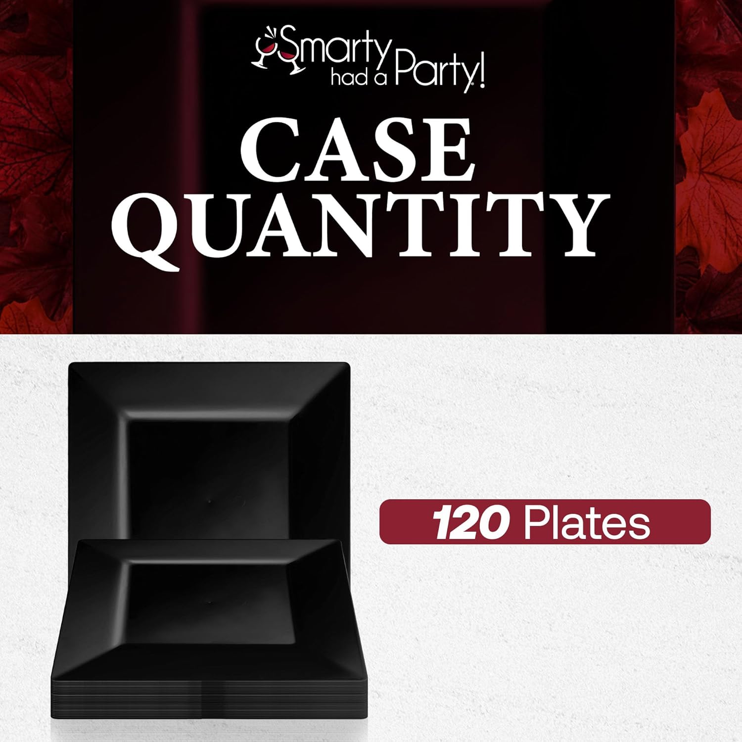 Smarty Had A Party 120 Disposable Plastic Dessert Plates, 8" Black Salad Plates for Appetizers and Buffets, Bulk Party Supplies for Events and All Occasions