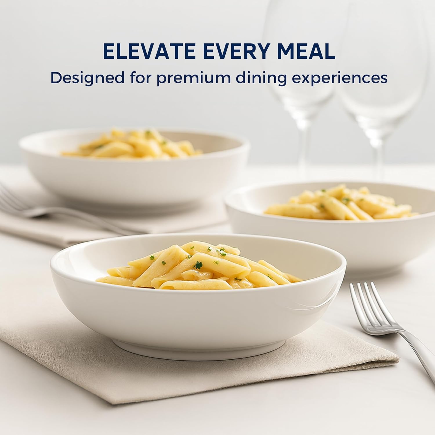 Pasta Bowls Set of 6 – 30oz Large Ceramic Salad Bowls & Soup Bowls, Wide Shallow Pasta Plates for Kitchen & Dining – Microwave & Dishwasher Safe Porcelain Dinnerware, White Serving Bowl Set