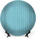 Decorative Plates, Yellow and Blue Print Ornament, Cartoon Chamomiles Blooms and Dots Fresh Spring for, 10 Inch, 1 Plate with 1 Display Stand, Blue Yellow White