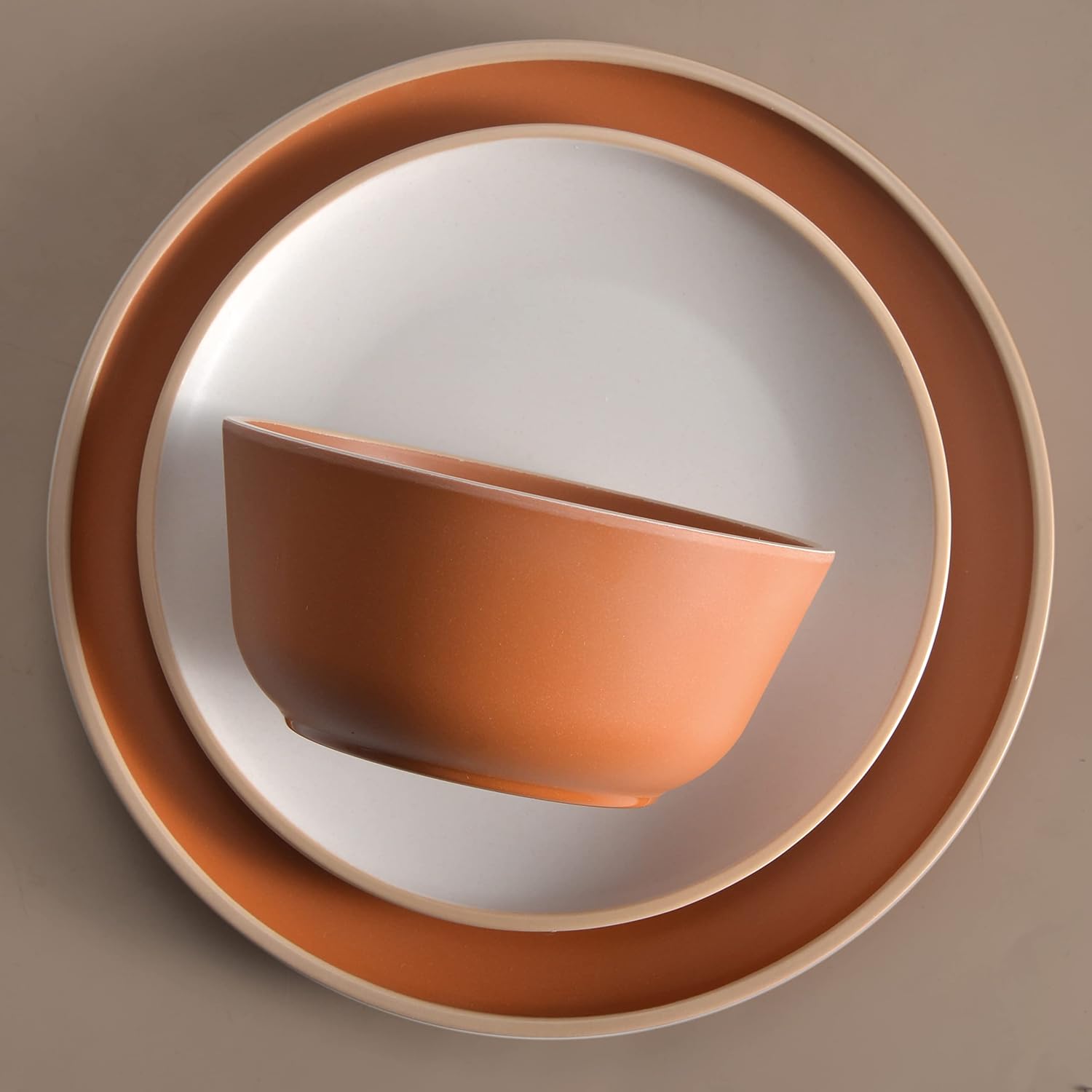 Melamine Dinnerware Sets 12pcs, Plates and Bowls for 4, Unbreakable Dinnerware Sets, Ideal Dinnerware for Party, Unbreakable, BAP free, Dishwasher Safe, Red Color (Terracotta Color)