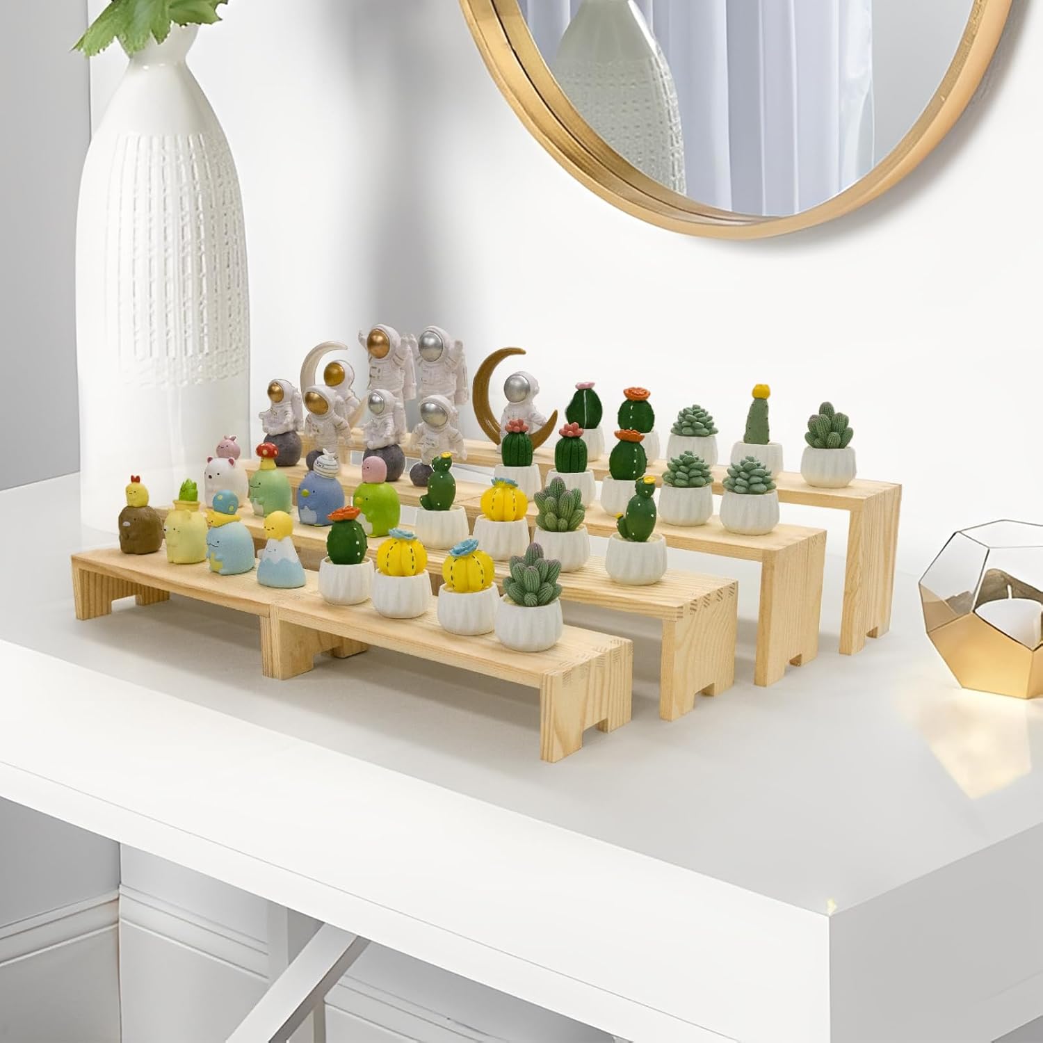 Large Display Wood Risers Wooden Stand 8 Tier Wood Racks Decorative Rectangular, 2 Set 8 Pieces Cupcake Stands Cologne Perfume Organizer Dessert Showcase Items(nature)