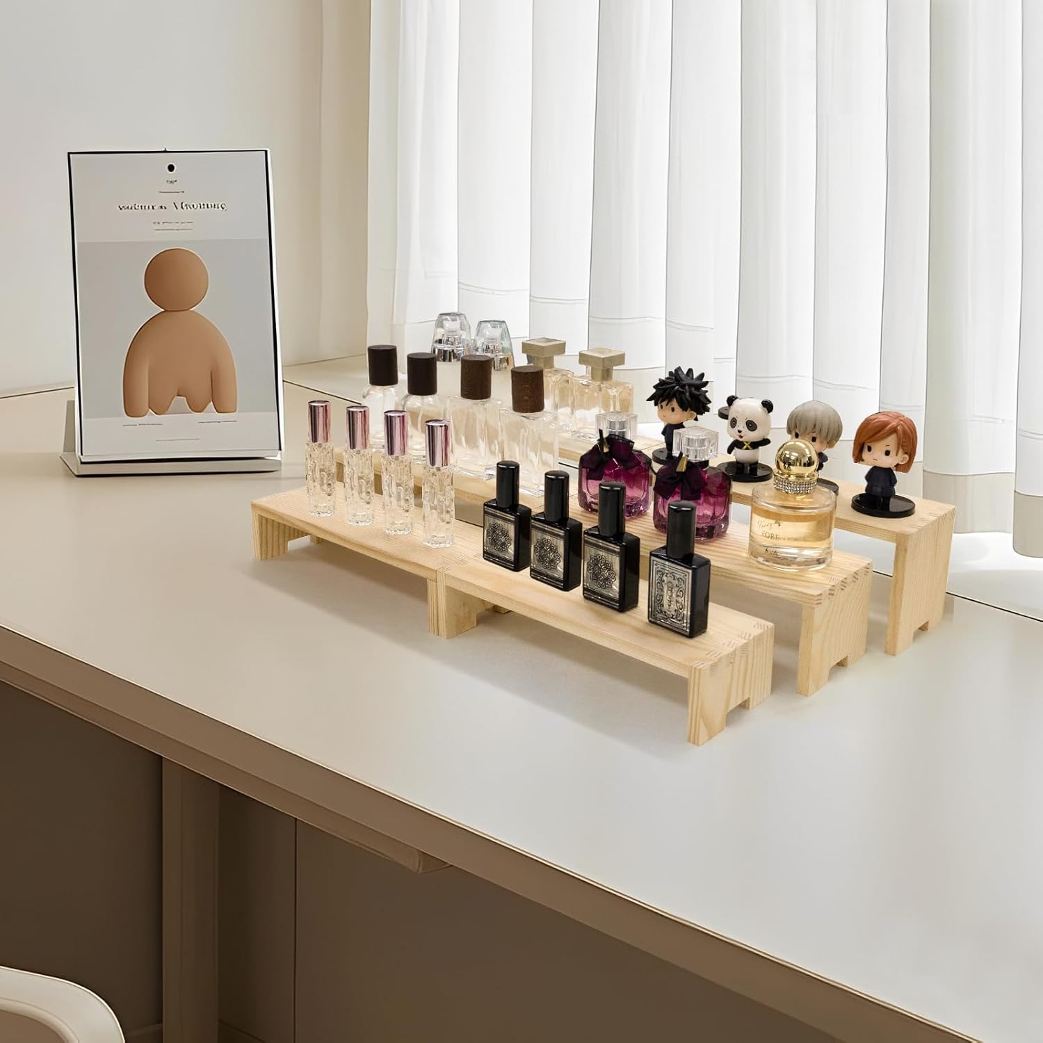 Display Wood Risers Wooden Stand 3 Tier 4 Set 12 Pieces Wooden Stands Decorative Rectangular Display Cupcake Stands Perfume Racks Cologne Organizer(Nature)