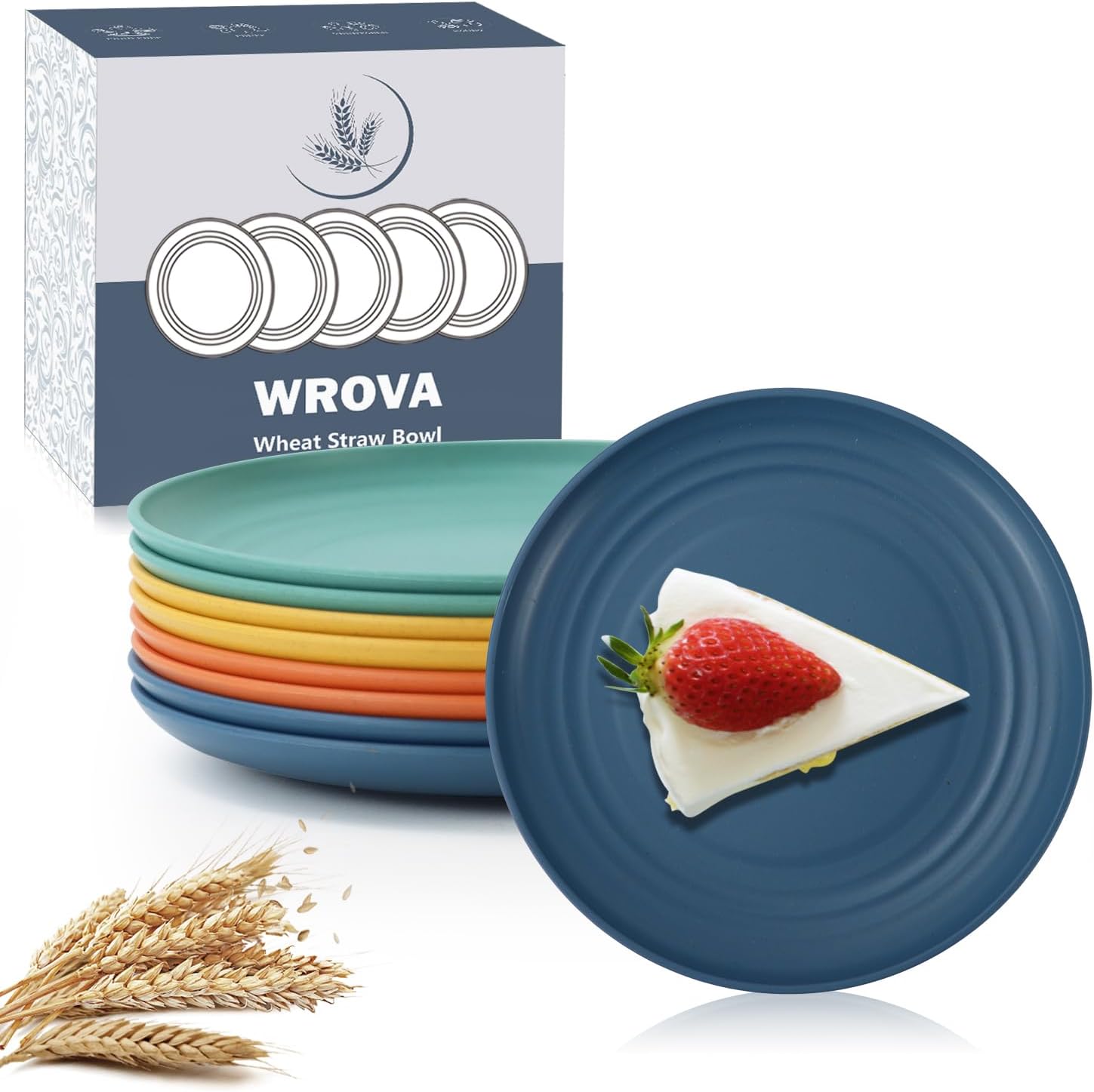 Wrova 5.5Inches Handy Appetizer Plates Set of 8 - Small Wheat Straw Plates 5.5 Inches for Sidedishes - Unbreakable Snack Plate Sets for Indoors and Outdoors Colorful Series