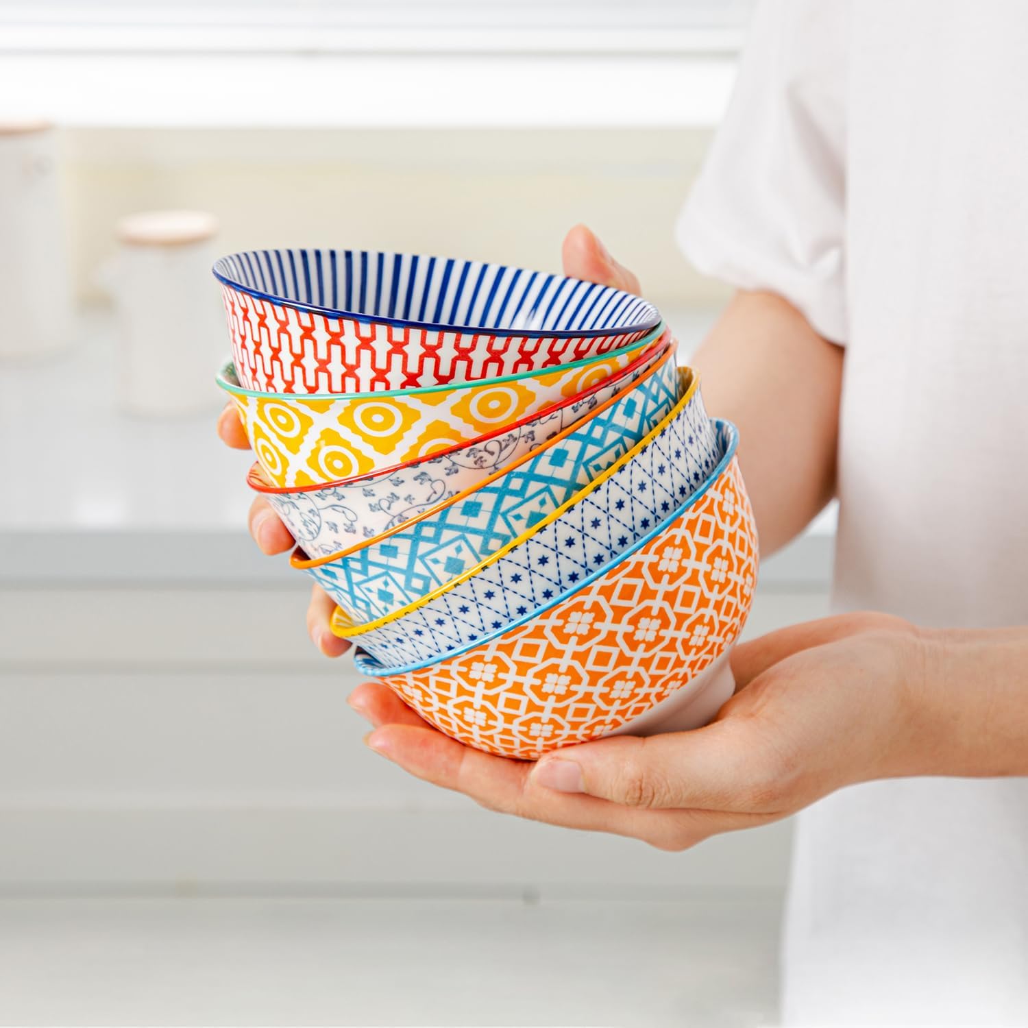 Ceramic Dessert Bowls Set - 12 Oz Small Ice Cream Bowl 4.75 Inch Cereal Bowls for Snack, Fruit, Dipping Sauce, Side Dishes - Microwave Dishwasher Safe - Set of 6 - Assorted Colors