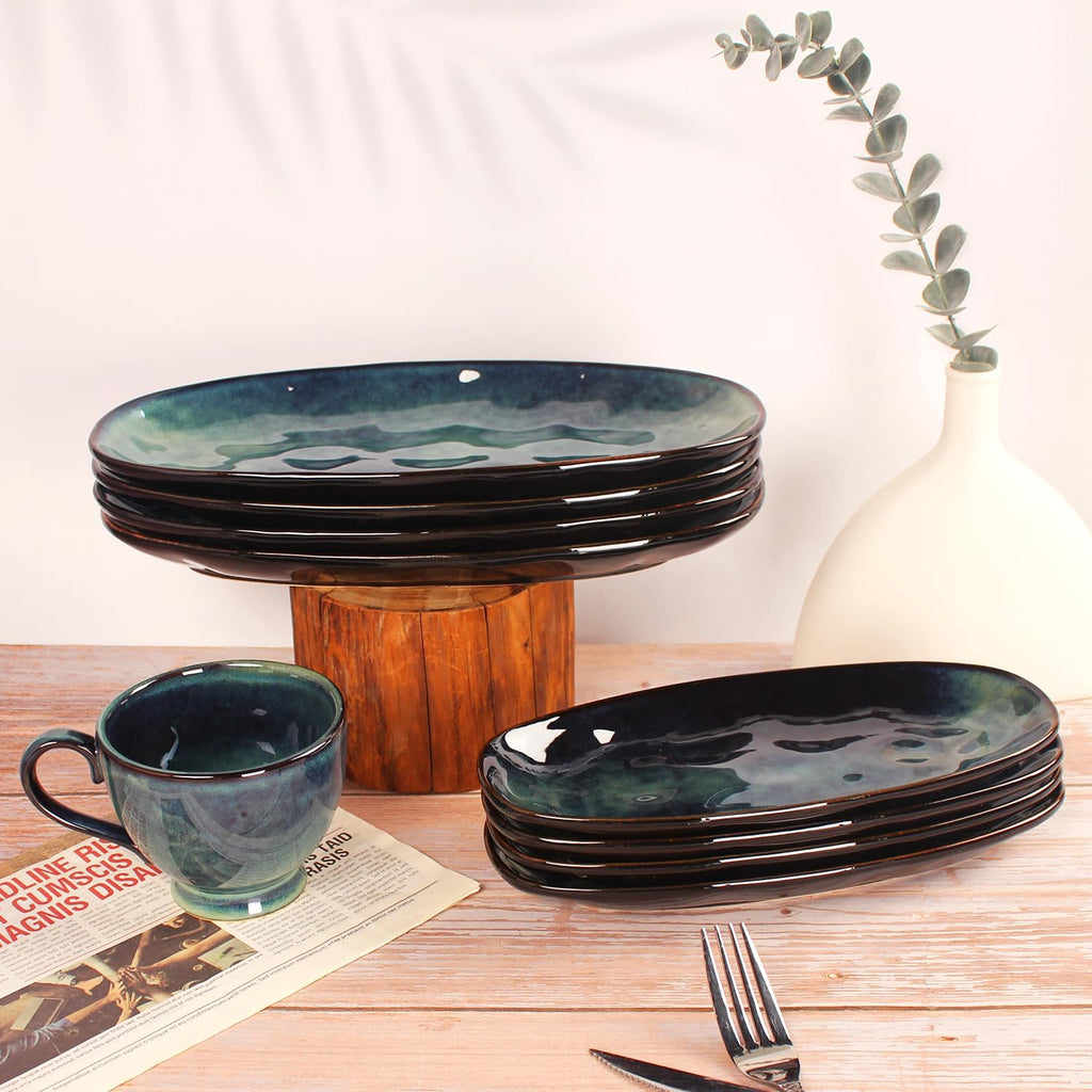 Ceramic Serving Platters - Set of 4 Oval Salad Plates for Entertaining, Modern Kitchen Dishes for Dinner, Fruit, Salad, Serving Trays, Oval Plates, 13.6 Inch