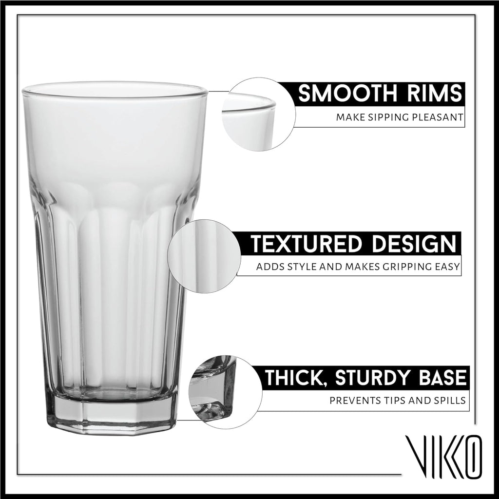 Vikko Drinking Glasses, Set of 6 Juice Glasses 9.5 Oz, Thick and Sturdy Kitchen Glasses, Dishwasher Safe Highball Glass Tumbler, Heavy Duty Cups, Water Glasses