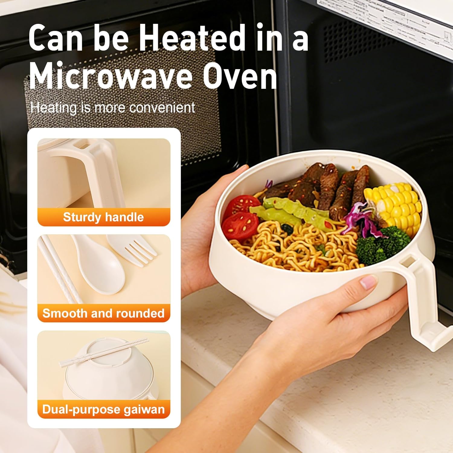 Ramen Cooker Ramen Bowl Set with Chopsticks, 2026 Upgraded Microwave Safe Pasta Cooker Noodle Bowl with Lid, Instant Ramen Bowls for Apartment College Dorm Home Office