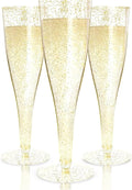 Prestee 24 Plastic Champagne Flutes - Gold Champagne Flutes Plastic - Gold Disposable Mimosa Flute - Party Supplies - Disposable Cocktail Glasses - Mimosa Bar, Wedding, Shower Party