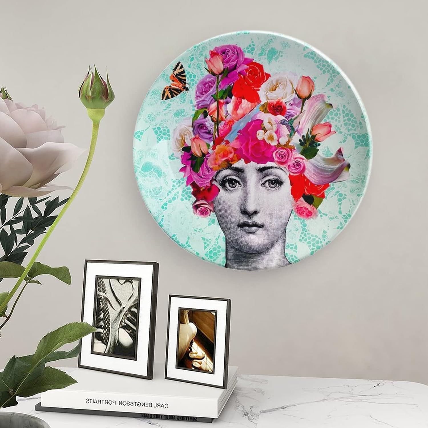 Lina Cavalieri Plate, Wall Decorative Plate, Mysterious Face Plate Wall Hanging Decoration,Including Bracket and Special Spring Hook,J (19),8inch