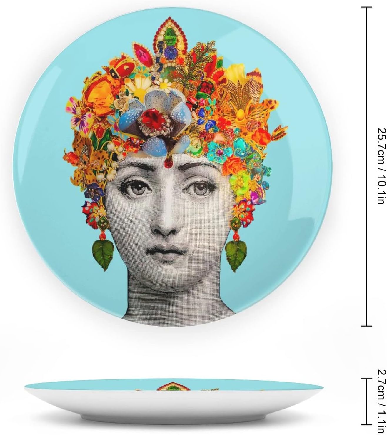 Lina Cavalieri Plate, Wall Decorative Plate, Mysterious Face Plate Wall Hanging Decoration,Including Bracket and Special Spring Hook,J (28),10inch
