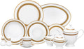 Porcelain Dinnerware Set for 8 - Gorgeous 49 Piece Dish Set - White and Gold Rope Design Porcelain Service for 8 - Chip Resistant Dining Set - For Everyday Use or Formal Occasions (Rope Gold 2049)